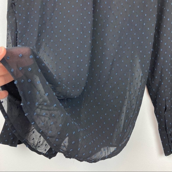 H&M Sheer Clip Dot Button Down High Neck Ruffle Detail Blouse - Picture 13 of 14